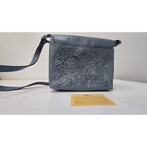 Patricia Nash Leandra Flap Crossbody  Blue Safflower Tooled Leather